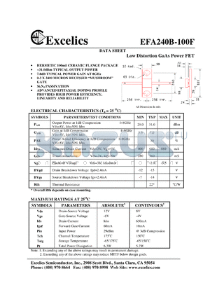 EFA240B-100F datasheet - 8-12V low distortion GaAs power FET