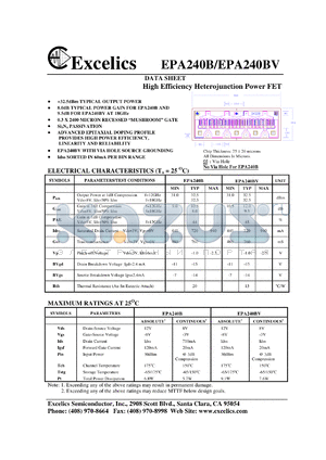 EPA240BV datasheet - 8-12V high efficiency heterojunction power FET