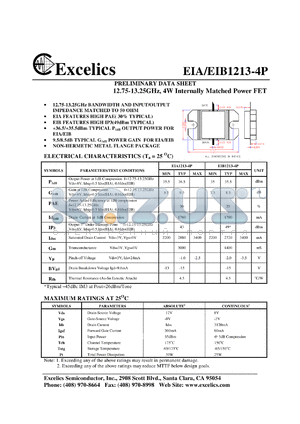 EIA1213-4P datasheet - 12.75-13.25GHz, 4W internally matched power FET
