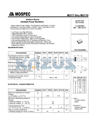 MU19 datasheet - 800V surface  mount ultrafast power rectifier