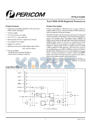 PI74LCX16501A datasheet - Fast CMOS 18-bit register transceiver