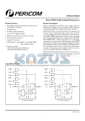 PI74LCX16543A datasheet - Fast CMOS 16-bit latched transceiver