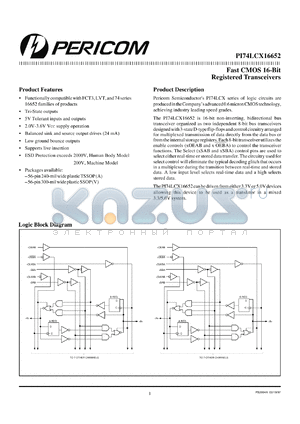 PI74LCX16652A datasheet - Fast CMOS 16-bit registered transceiver
