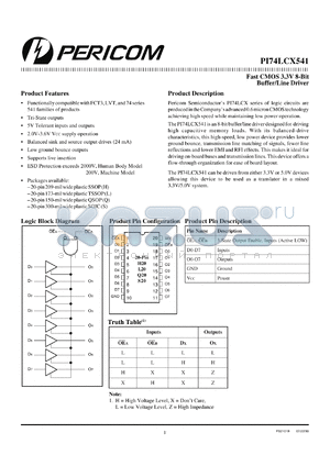 PI74LCX541S datasheet - Fast CMOS 3.3V 8-bit buffer/line driver