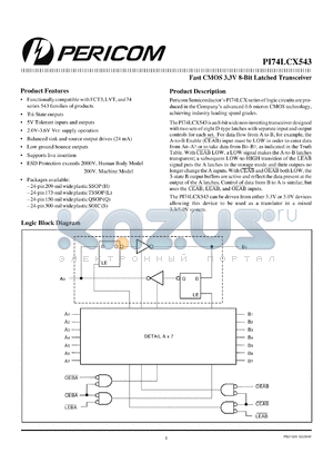 PI74LCX543H datasheet - Fast CMOS 3.3V 8-bit latched transceiver