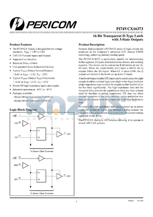 PI74VCX16373V datasheet - 16-bit transparent D-type latch with 3-state outputs
