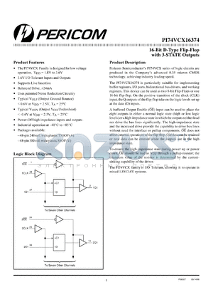 PI74VCX16374A datasheet - 16-bit transparent D-type latch with 3-state outputs