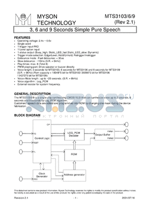 MTS3109 datasheet - 3,6 and 9 seconds simple pure speech