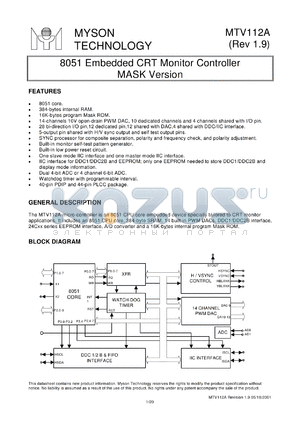 MTV112AN datasheet - 8051 embedded CRT monitor controller MASK version