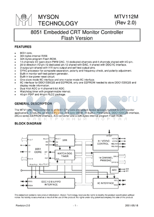 MTV112MV32 datasheet - 8051 embedded CRT monitor controller flash version