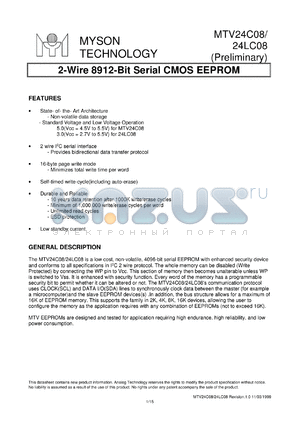 MTV24LC08-1 datasheet - 2-wire 8912-bit serial CMOS EEPROM