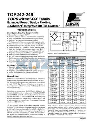 TOP245G datasheet - 2,88A Extended power, design elexible, integrated off-line switcher