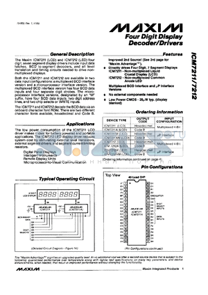 ICM7211AMIQ datasheet - Four digit display decoder/driver. LCD, output code - code B, input configuration - micro P interface