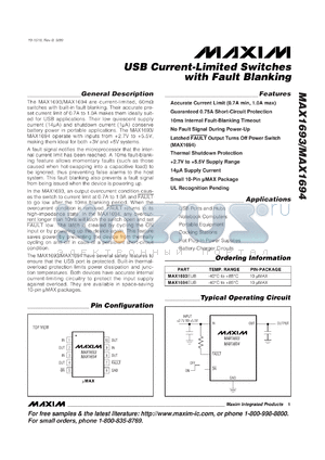 MAX1693EUB datasheet - USB current-limited switch with fault blanking