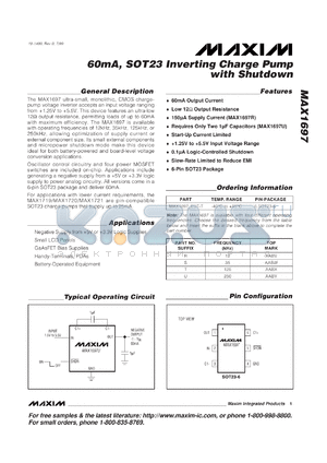 MAX1697TEUT-T datasheet - 60 mA, inverting charge pump with shutdown, 125 kHz.