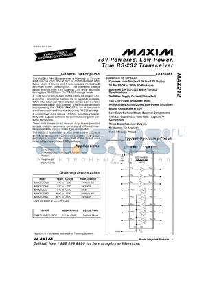 MAX212EAG datasheet - +3V-powered, low-power, true RS-232 tranceiver.