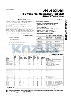 MAX220ESE datasheet - +5V-powered, multichannel RS-232 driver-receiver.