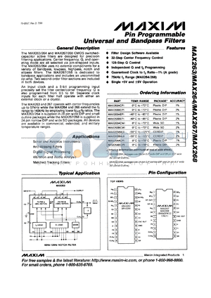 MAX264ACPI datasheet - Pin programmable univesal and bandpass filter. Accuracy 1%.
