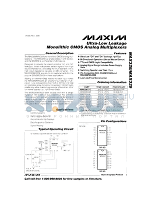 MAX328EWE datasheet - Ultra-low lealage monolithic CMOS analog multiplexer.