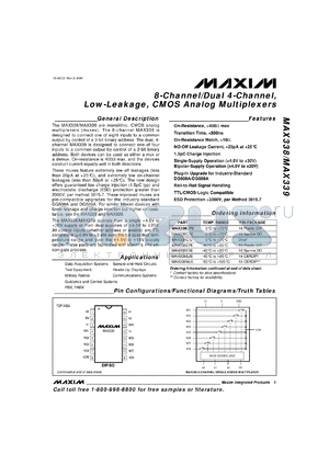MAX339C/D datasheet - Dual 4-channel, low-leakage, CMOS analog multiplexer.