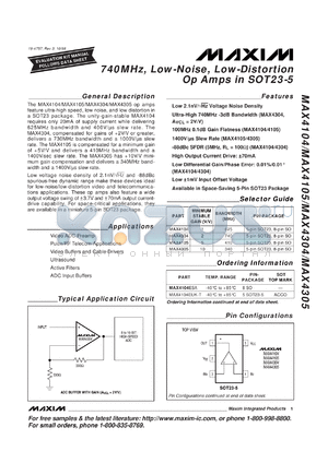 MAX4304ESA datasheet - Low-noise, low-distortion op amp. Bandwidth 740MHz. Minimum stable gain 2V/V.