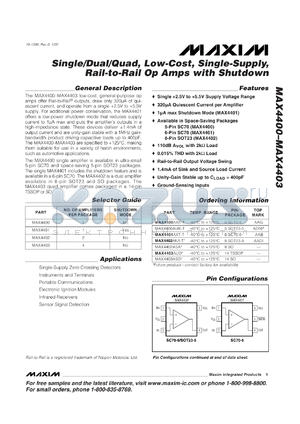 MAX4402AKA-T datasheet - Dual, low-cost, single-supply +2.5V to 5.5V, Rail-to-Rail op amp.