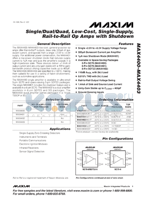 MAX4403AUD datasheet - Quad, low-cost, single-supply +2.5V to 5.5V, Rail-to-Rail op amp.