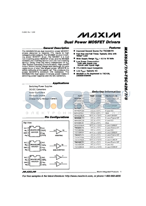 MAX628MJAD datasheet - Dual power MOSFET driver contains one inverting and one non-inverting section.