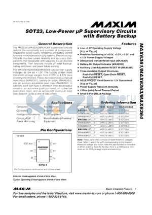 MAX6361PUT23-T datasheet - Low-power microprocessor supervisory circuit with manual reset input. Reset threshold(typ) 2.32V.  Active-low open-drain reset.