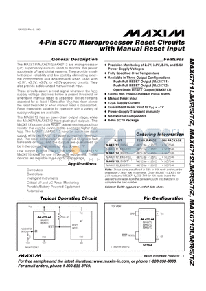 MAX6711LEXS-T10 datasheet - Microprocessor reset circuit with manual reset input. Reset threshold 4.63V. Output type active-low push-pull reset.