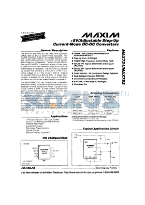 MAX752CPA datasheet - Adjustable step-up current-mode DC-DC converter