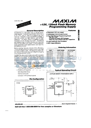 MAX734ESA datasheet - +12V, 120mA flash memory programming supply.