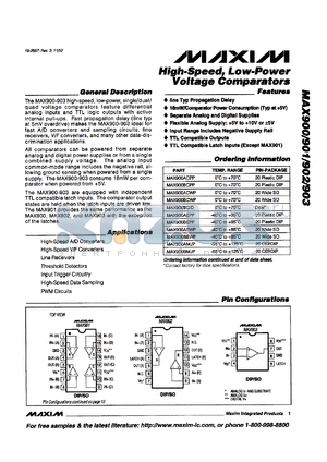 MAX903MJA datasheet - High-speed, low-power voltage comparator