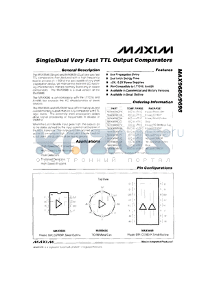 MAX9686C/D datasheet - Single very fast TTL output comparator