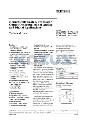 4N55/883B datasheet - Hermetically sealed, transistor output optocoupler for analog and digital applications