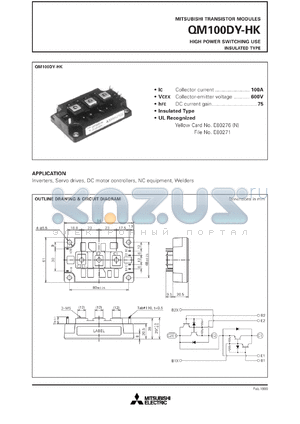 QM200DY-HK datasheet - 100A - transistor module for medium power switching use, insulated type