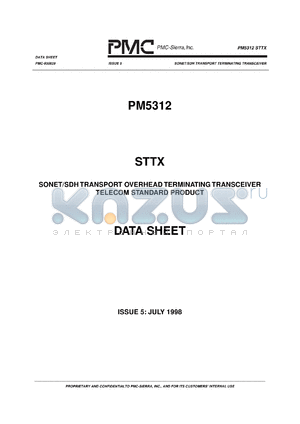 PM5312-SI datasheet - Sonet/SDH transport overhead terminating transceiver telecom standard product