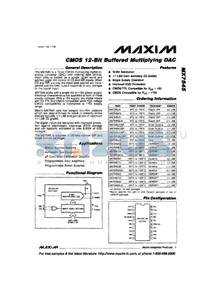 MX7545J/D datasheet - CMOS 12-bit buffered multiplying DAC. Error +-2 LSB.