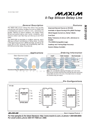 MXD1000C/D20 datasheet - 5-tap silicon delay line