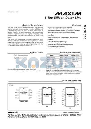 MXD1000C/D30 datasheet - 5-tap silicon delay line