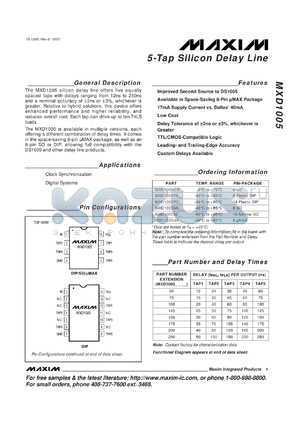 MXD1005C/D75 datasheet - 5-tap silicon delay line