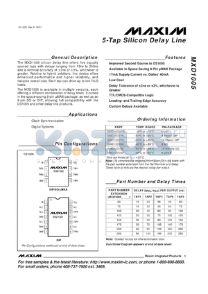 MXD1005SA200 datasheet - 5-tap silicon delay line