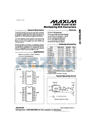 MX7531JN datasheet - CMOS 12 bit multiplying D/A converter. Error 0.2%