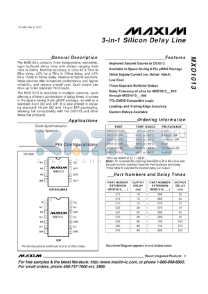MXD1013C/D020 datasheet - 3-in-1 silicon delay line. Output delay 20ns.