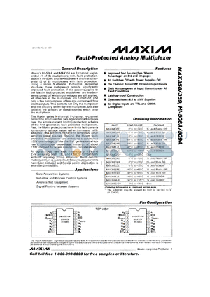 MAX358C/D datasheet - Fault-protected analog 8 channel single-ended (1 of 8) multiplexer.