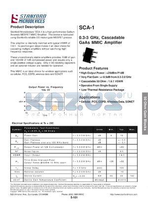 SCA-1 datasheet - 0.3-3 GHz, cascadable GaAs MMIC amplifier