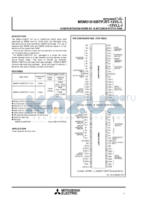 M5M51016BTRRT-12VL-I datasheet - 1048576-bit CMOS static RAM