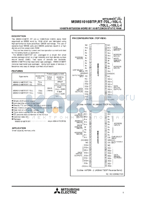 M5M51016BTRRT-10L-I datasheet - 1048576-bit CMOS static RAM