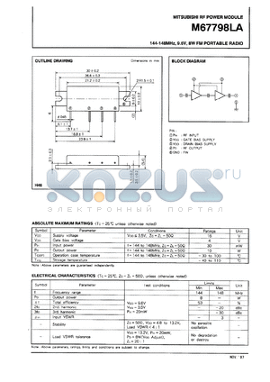 M67796LA datasheet - RF power module for 144-148MHz, 9.6V, 8W FM portable radio