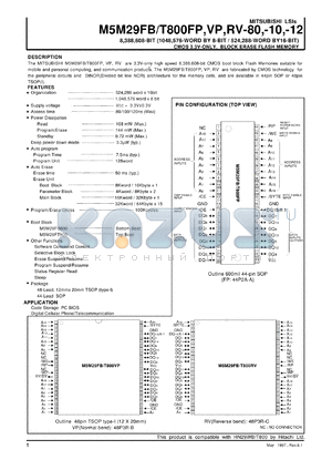 M5M29FB800RV-80 datasheet - CMOS 3.3V-only, block erase flash memory